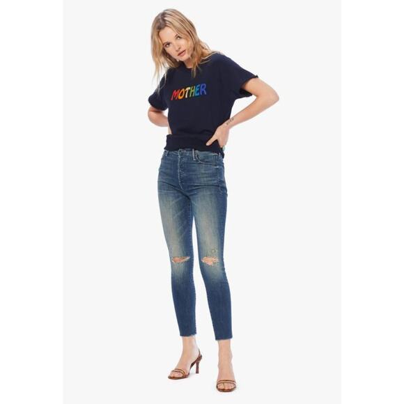 Mother The Stunner Ankle Fray Jeans Field of Dreams Sz 27 High Rise Skinny - Picture 1 of 9